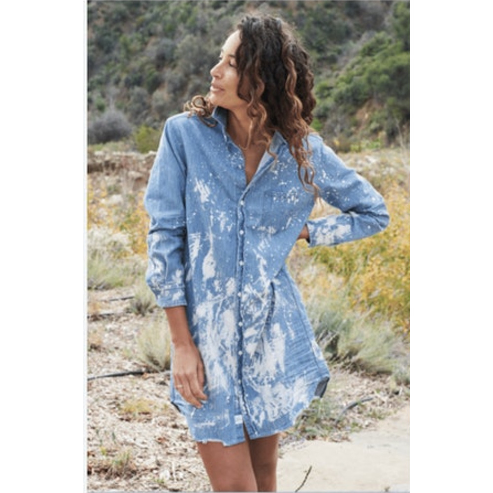 FRANK & EILEEN Sz S Small Mary Splatter Distressed Denim Shirt Dress